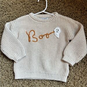 Cream Knit 'Boo' Sweater with Ghost Accent